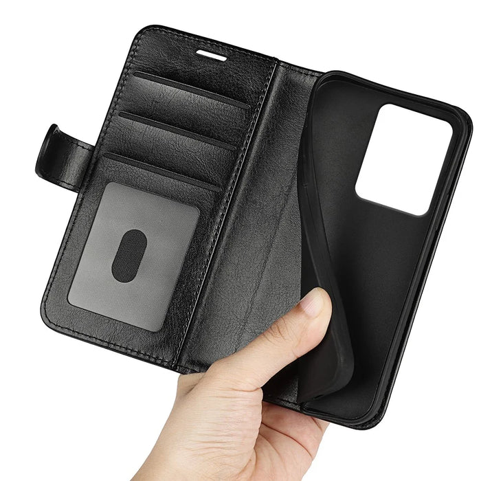 For Realme 14 5G Case Crazy Horse Texture Stand Leather Phone Cover - Black - 4