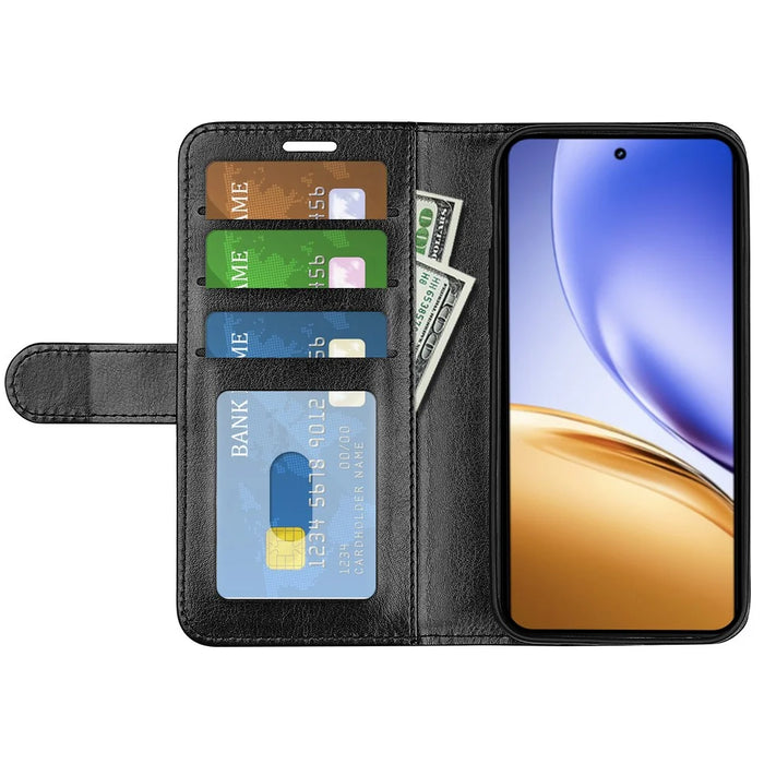 For Realme 14 5G Case Crazy Horse Texture Stand Leather Phone Cover - Black - 5
