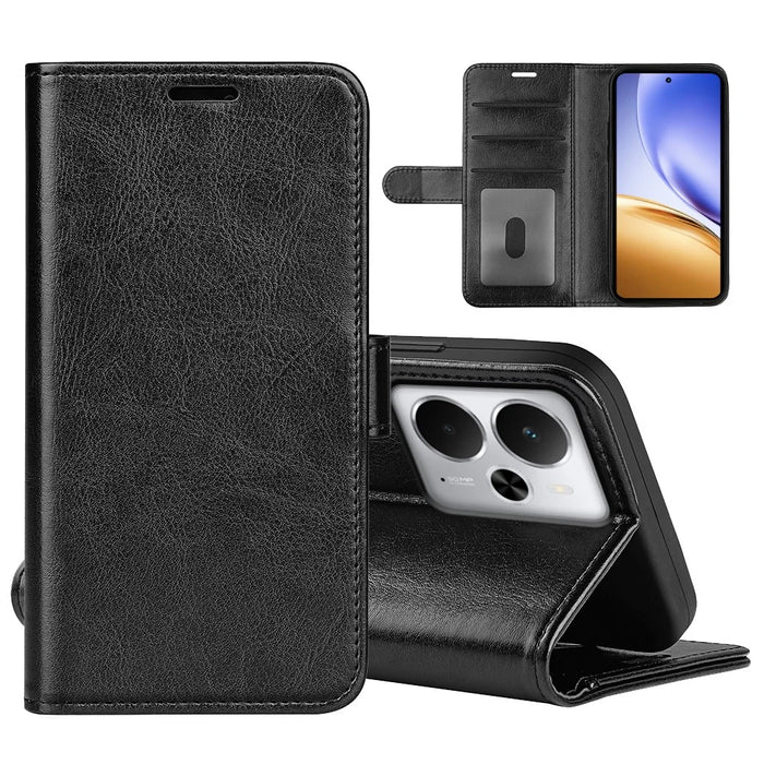 For Realme 14 5G Case Crazy Horse Texture Stand Leather Phone Cover - Black - 6