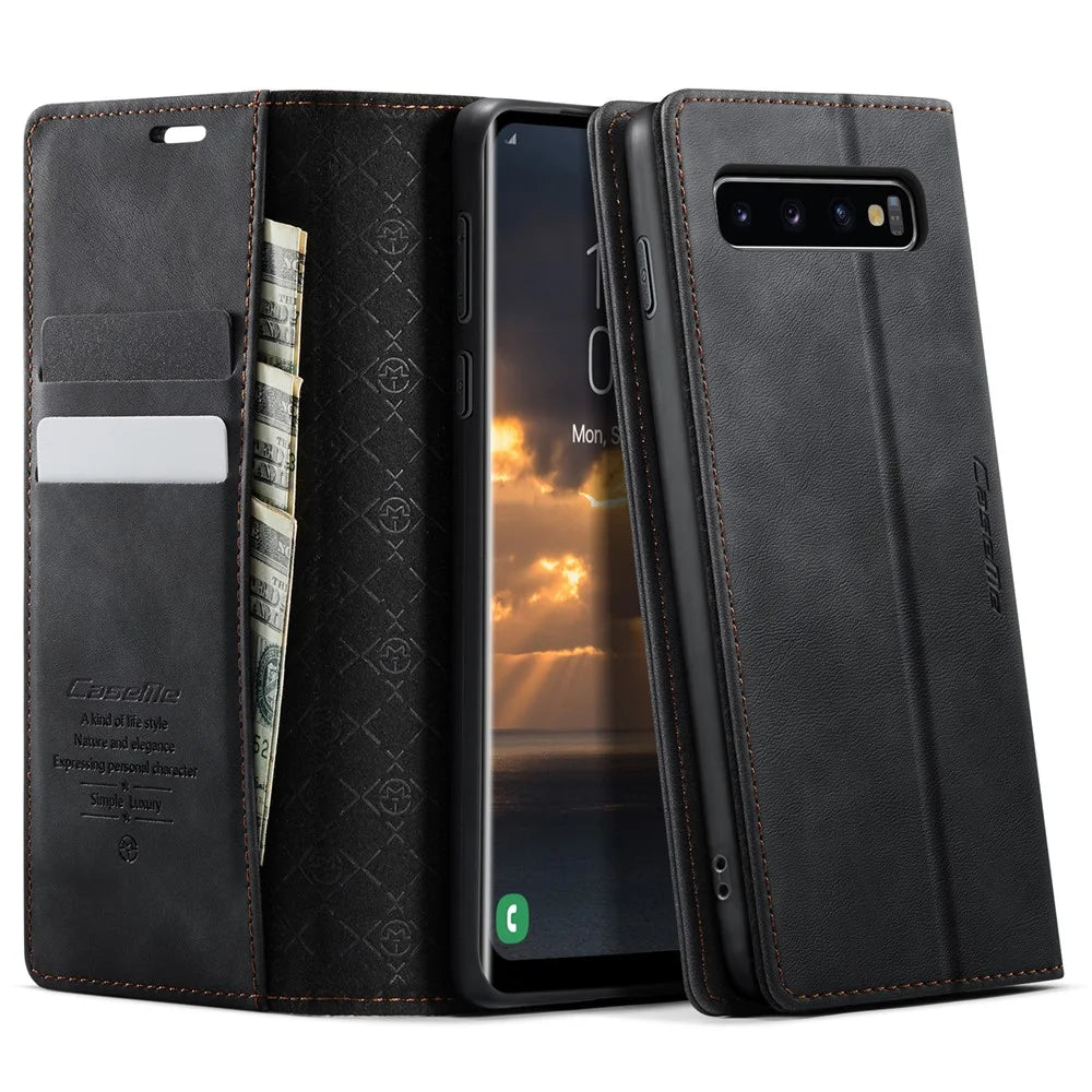 CASEME For Samsung Galaxy S10 Case  033 Series RFID Blocking Wallet Stand Calf Texture Leather Phone Cover - Black - 1
