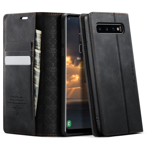 CASEME For Samsung Galaxy S10 Case  033 Series RFID Blocking Wallet Stand Calf Texture Leather Phone Cover - Black - 1
