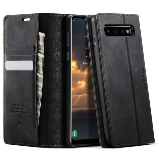 CASEME For Samsung Galaxy S10 Case  033 Series RFID Blocking Wallet Stand Calf Texture Leather Phone Cover - Black - 1