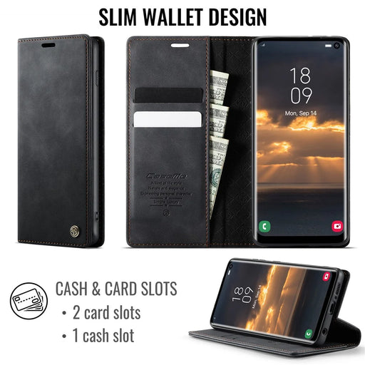 CASEME For Samsung Galaxy S10 Case  033 Series RFID Blocking Wallet Stand Calf Texture Leather Phone Cover - Black - 2