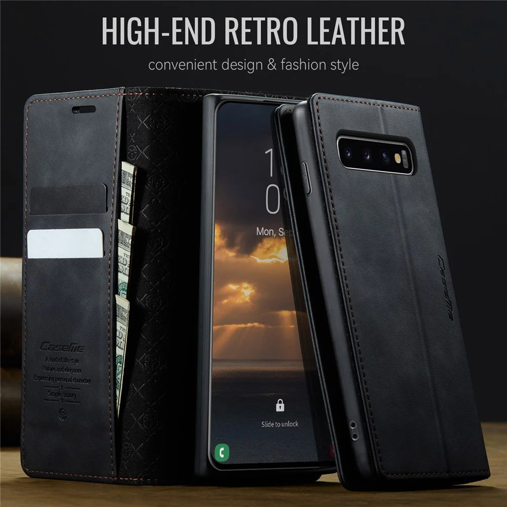 CASEME For Samsung Galaxy S10 Case  033 Series RFID Blocking Wallet Stand Calf Texture Leather Phone Cover - Black - 4