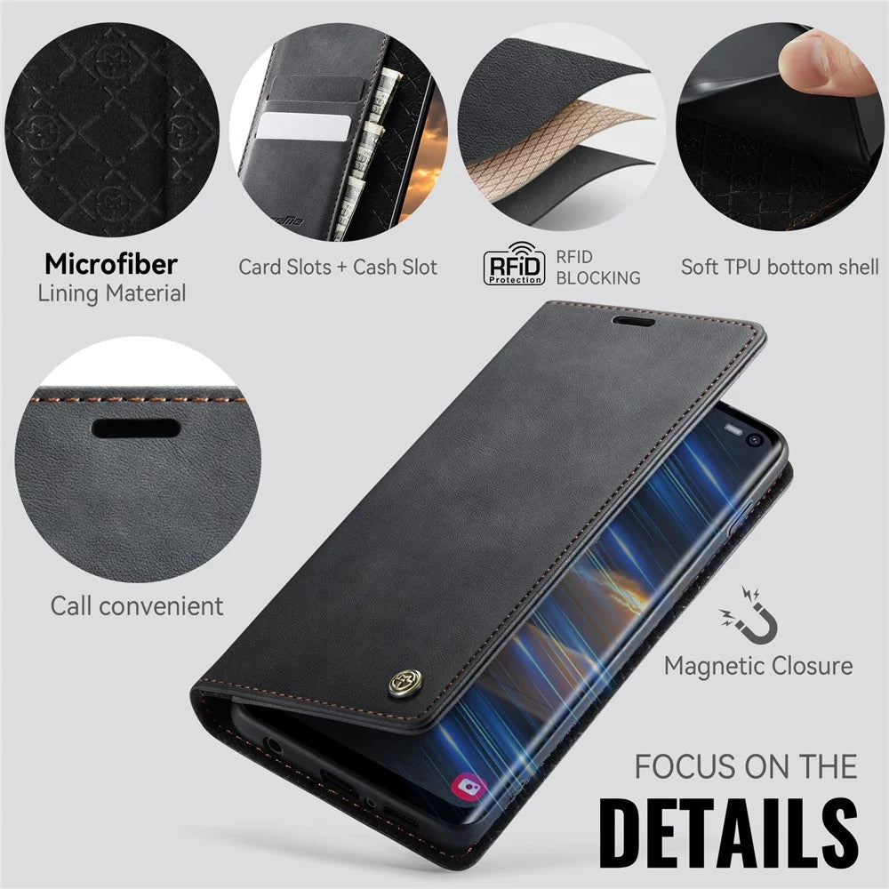 CASEME For Samsung Galaxy S10 Plus Case  033 Series RFID Blocking Wallet Stand Calf Texture Leather Phone Cover - Black - 3