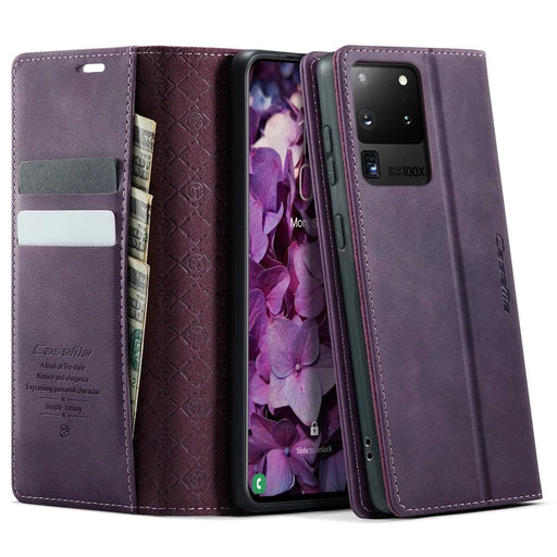 CASEME For Samsung Galaxy S20 Ultra Case  033 Series RFID Blocking Wallet Stand Calf Texture Leather Phone Cover - Purple - 1