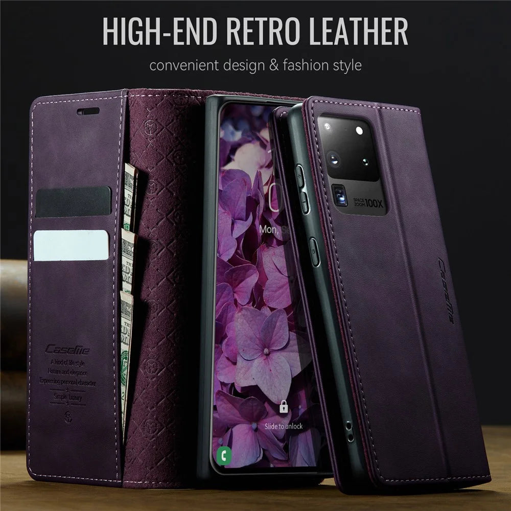 CASEME For Samsung Galaxy S20 Ultra Case  033 Series RFID Blocking Wallet Stand Calf Texture Leather Phone Cover - Purple - 4