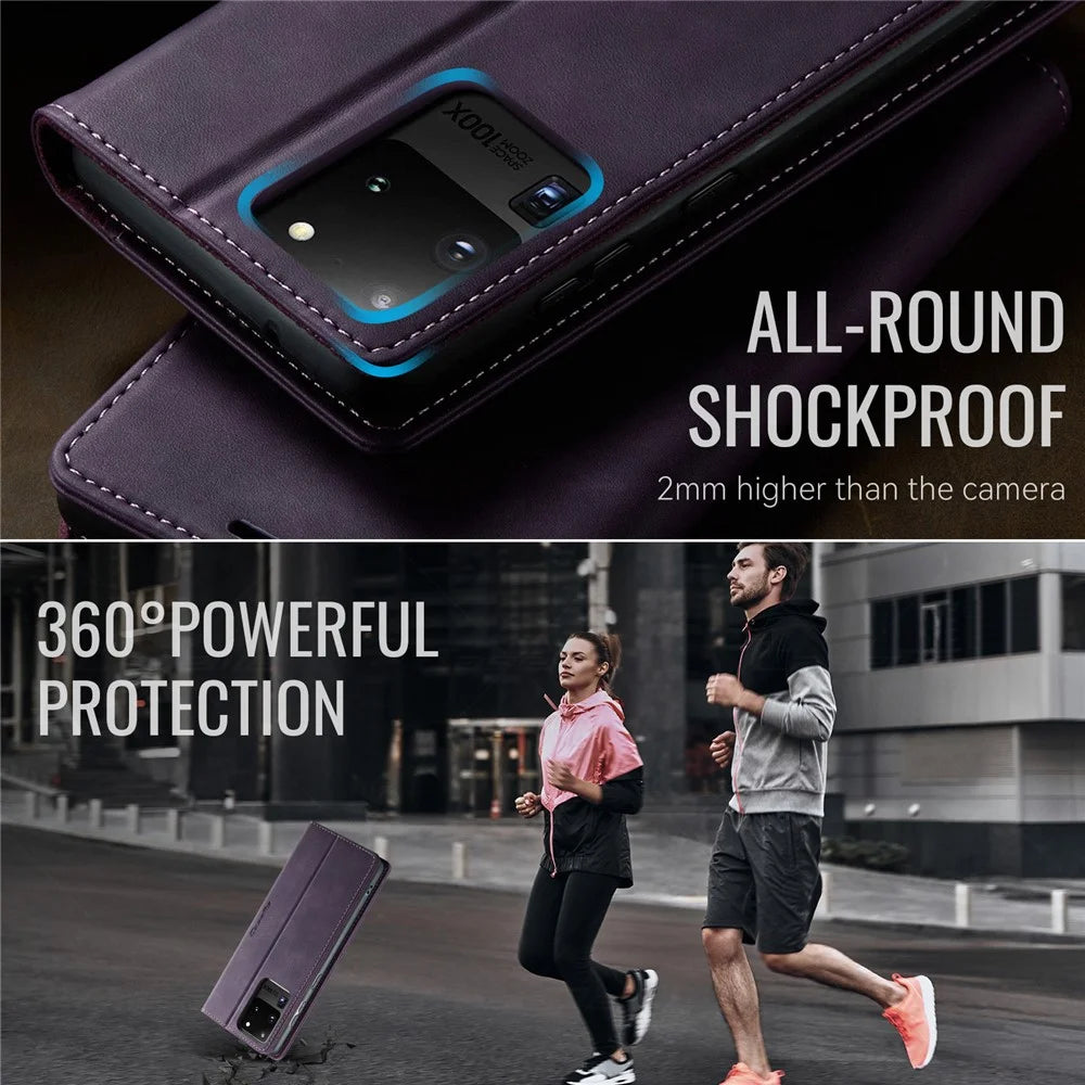 CASEME For Samsung Galaxy S20 Ultra Case  033 Series RFID Blocking Wallet Stand Calf Texture Leather Phone Cover - Purple - 6