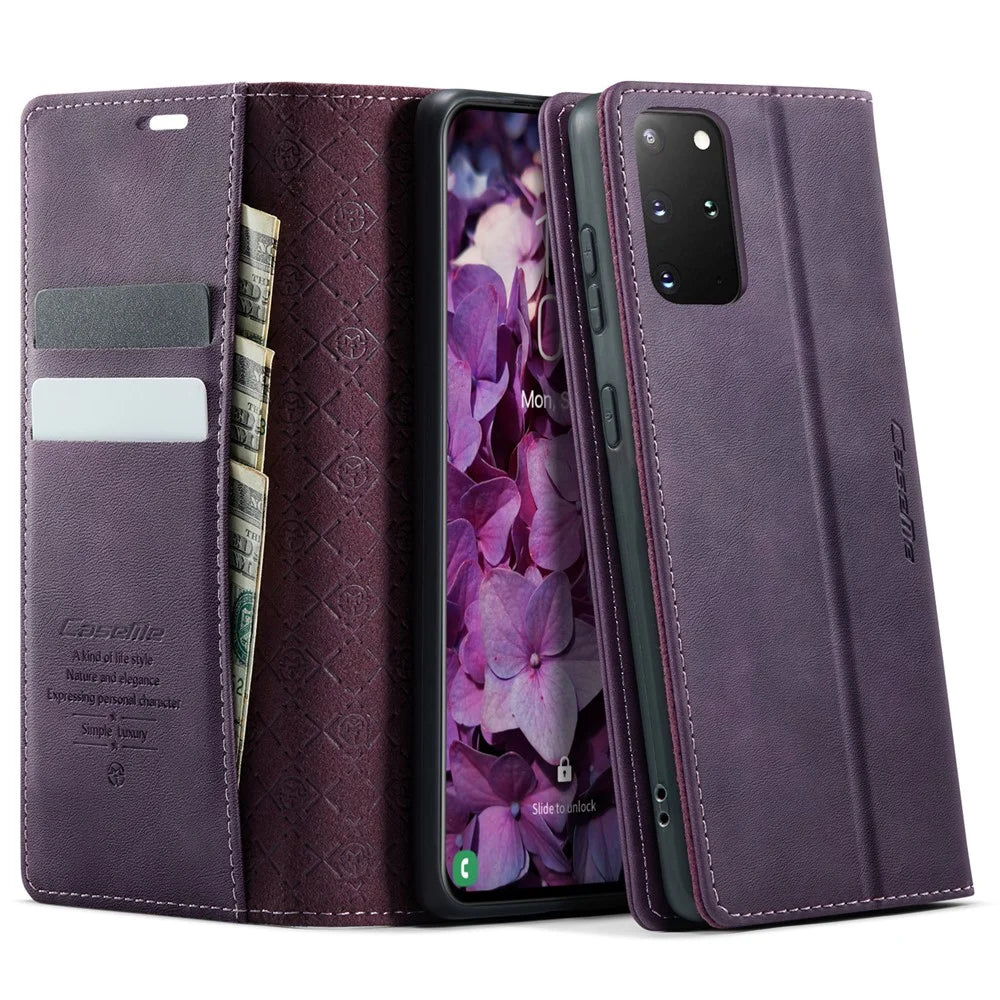CASEME For Samsung Galaxy S20 Plus 5G / Galaxy S20 Plus 4G Case  033 Series RFID Blocking Wallet Stand Calf Texture Leather Phone Cover - Purple - 1