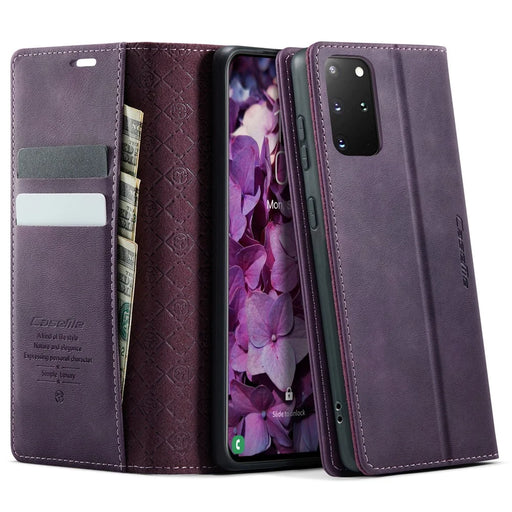CASEME For Samsung Galaxy S20 Plus 5G / Galaxy S20 Plus 4G Case  033 Series RFID Blocking Wallet Stand Calf Texture Leather Phone Cover - Purple - 1