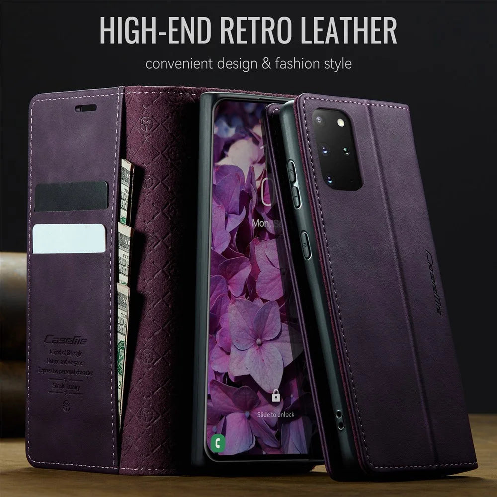 CASEME For Samsung Galaxy S20 Plus 5G / Galaxy S20 Plus 4G Case  033 Series RFID Blocking Wallet Stand Calf Texture Leather Phone Cover - Purple - 4
