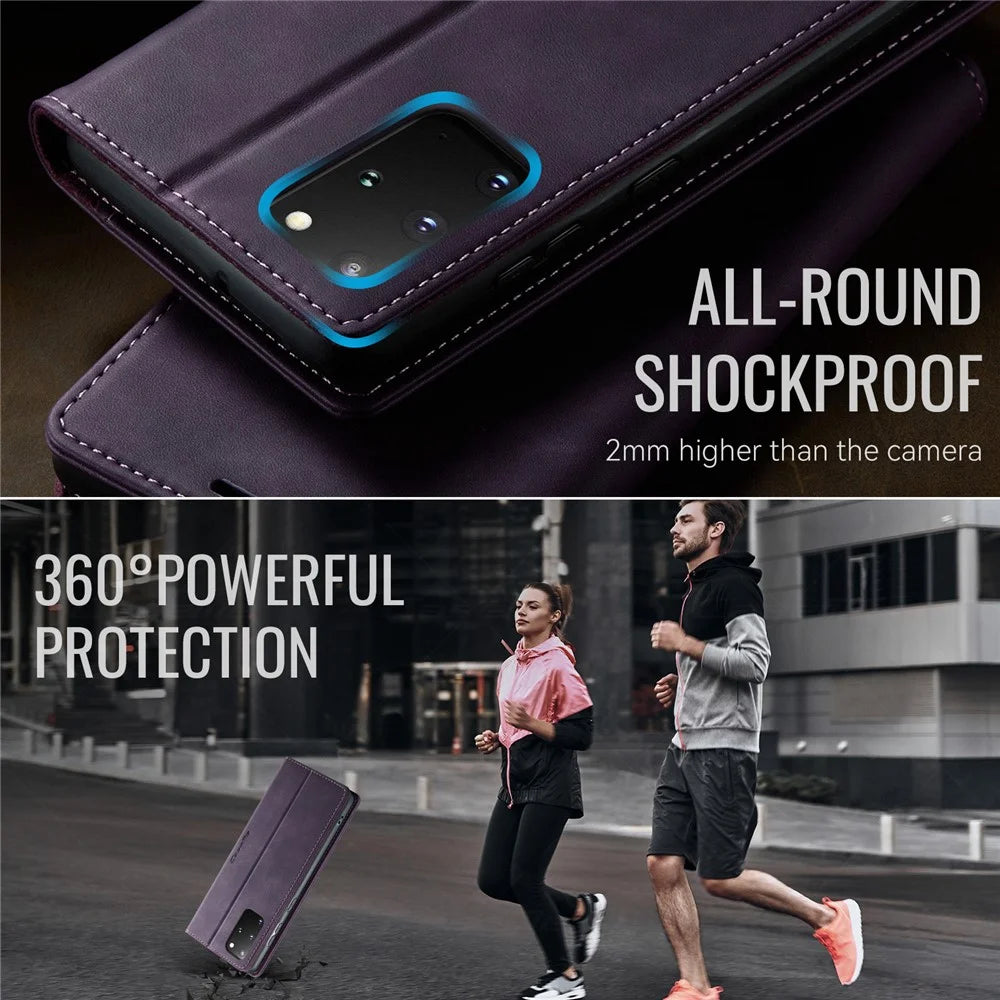 CASEME For Samsung Galaxy S20 Plus 5G / Galaxy S20 Plus 4G Case  033 Series RFID Blocking Wallet Stand Calf Texture Leather Phone Cover - Purple - 6