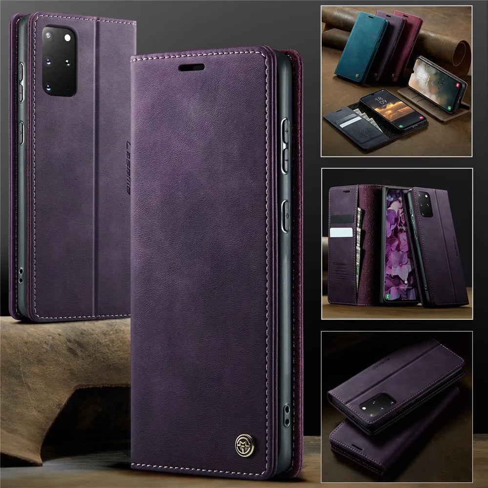 CASEME For Samsung Galaxy S20 Plus 5G / Galaxy S20 Plus 4G Case  033 Series RFID Blocking Wallet Stand Calf Texture Leather Phone Cover - Purple - 7