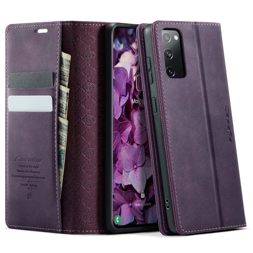 CASEME For Samsung Galaxy S20 FE Case  033 Series RFID Blocking Wallet Stand Calf Texture Leather Phone Cover - Purple - 1