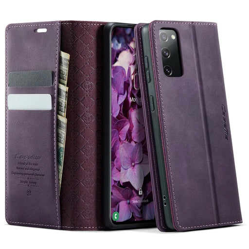 CASEME For Samsung Galaxy S20 FE Case  033 Series RFID Blocking Wallet Stand Calf Texture Leather Phone Cover - Purple - 1