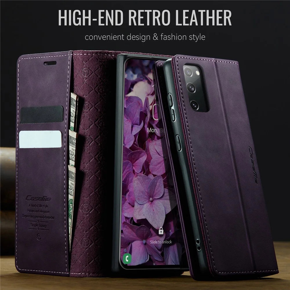 CASEME For Samsung Galaxy S20 FE Case  033 Series RFID Blocking Wallet Stand Calf Texture Leather Phone Cover - Purple - 4