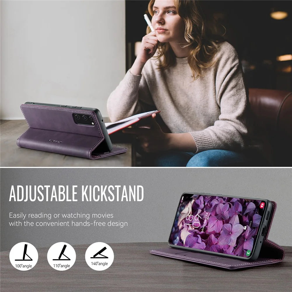 CASEME For Samsung Galaxy S20 FE Case  033 Series RFID Blocking Wallet Stand Calf Texture Leather Phone Cover - Purple - 5