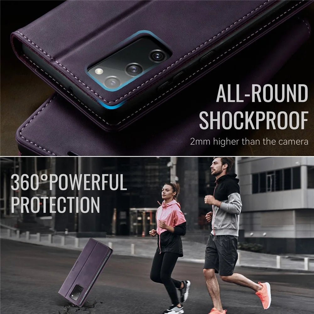 CASEME For Samsung Galaxy S20 FE Case  033 Series RFID Blocking Wallet Stand Calf Texture Leather Phone Cover - Purple - 6
