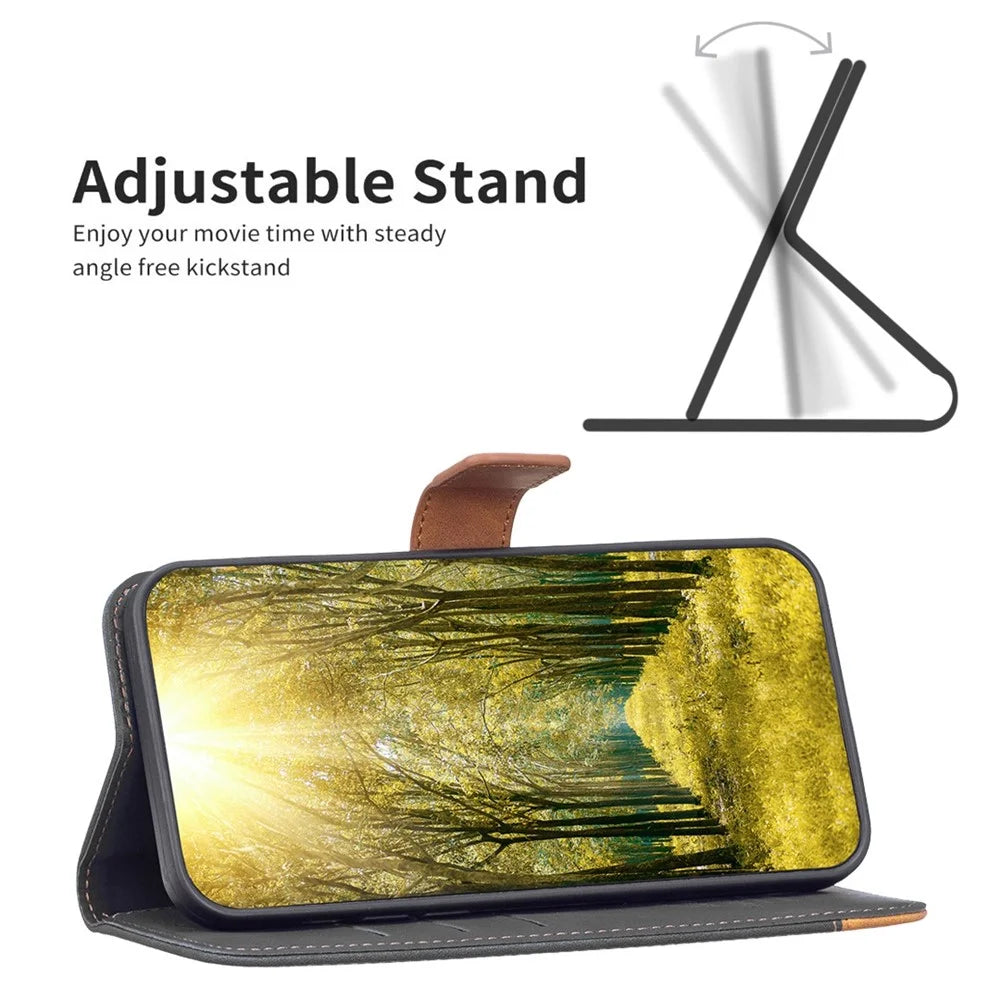 BINFEN COLOR for Samsung Galaxy S23 Case Color Splicing Skin Touch Leather Phone Cover Wallet Stand - Black - 2