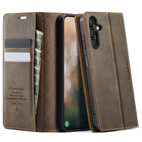 CASEME For Samsung Galaxy A14 5G / Galaxy A14 4G Case  033 Series RFID Blocking Wallet Stand Calf Texture Leather Phone Cover - Coffee - 1
