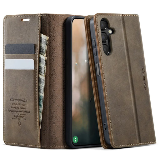 CASEME For Samsung Galaxy A14 5G / Galaxy A14 4G Case  033 Series RFID Blocking Wallet Stand Calf Texture Leather Phone Cover - Coffee - 1