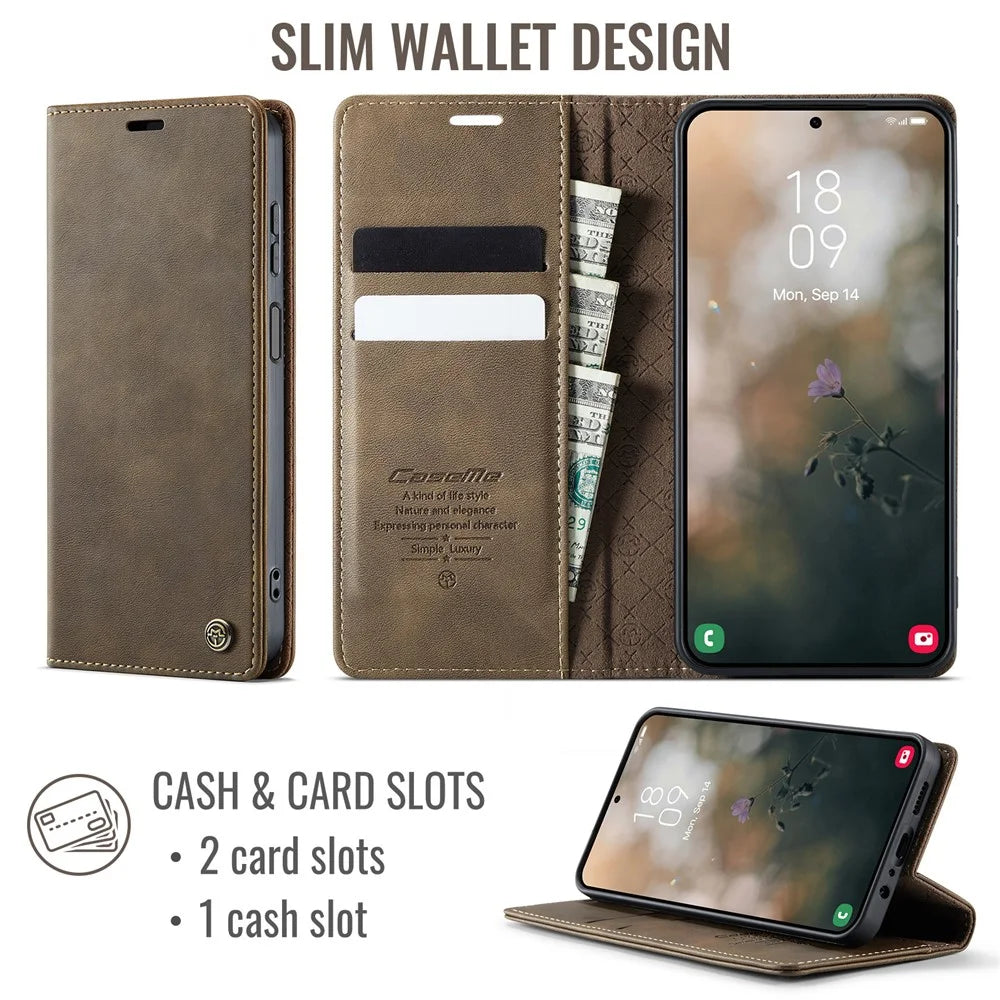 CASEME For Samsung Galaxy A14 5G / Galaxy A14 4G Case  033 Series RFID Blocking Wallet Stand Calf Texture Leather Phone Cover - Coffee - 2