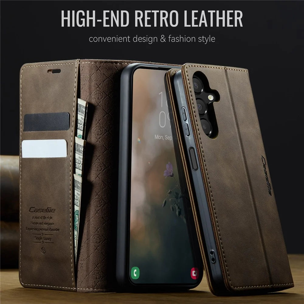 CASEME For Samsung Galaxy A14 5G / Galaxy A14 4G Case  033 Series RFID Blocking Wallet Stand Calf Texture Leather Phone Cover - Coffee - 4