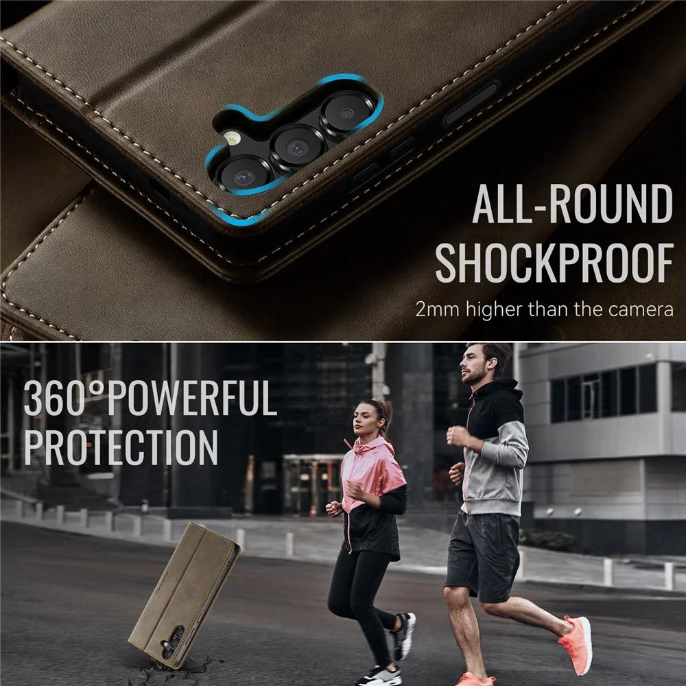CASEME For Samsung Galaxy A14 5G / Galaxy A14 4G Case  033 Series RFID Blocking Wallet Stand Calf Texture Leather Phone Cover - Coffee - 6