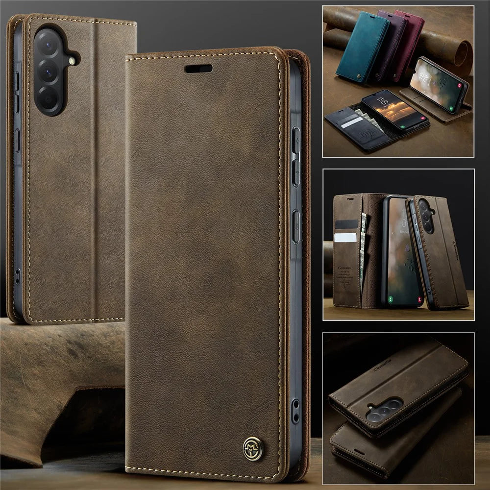 CASEME For Samsung Galaxy A14 5G / Galaxy A14 4G Case  033 Series RFID Blocking Wallet Stand Calf Texture Leather Phone Cover - Coffee - 7