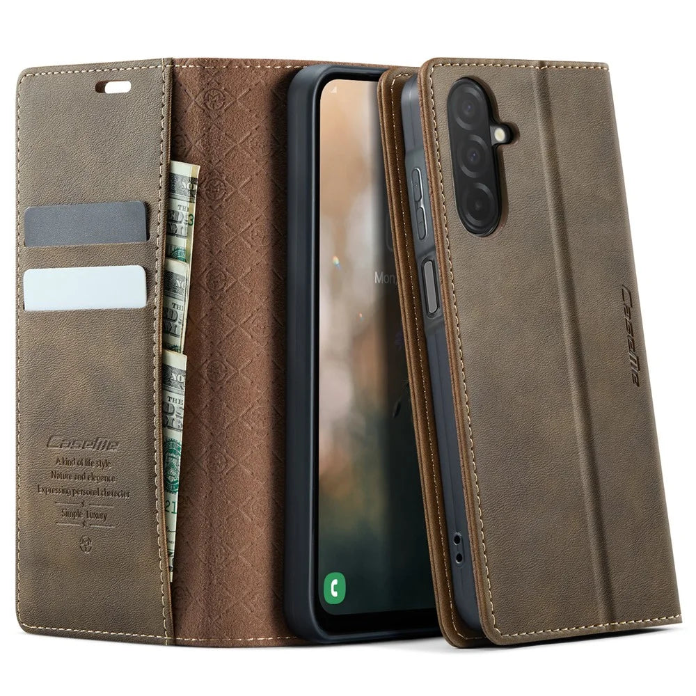 CASEME For Samsung Galaxy A26 5G Case  033 Series RFID Blocking Wallet Stand Calf Texture Leather Phone Cover - Coffee - 1