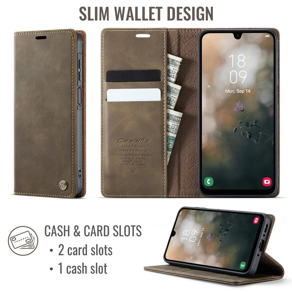 CASEME For Samsung Galaxy A26 5G Case  033 Series RFID Blocking Wallet Stand Calf Texture Leather Phone Cover - Coffee - 2