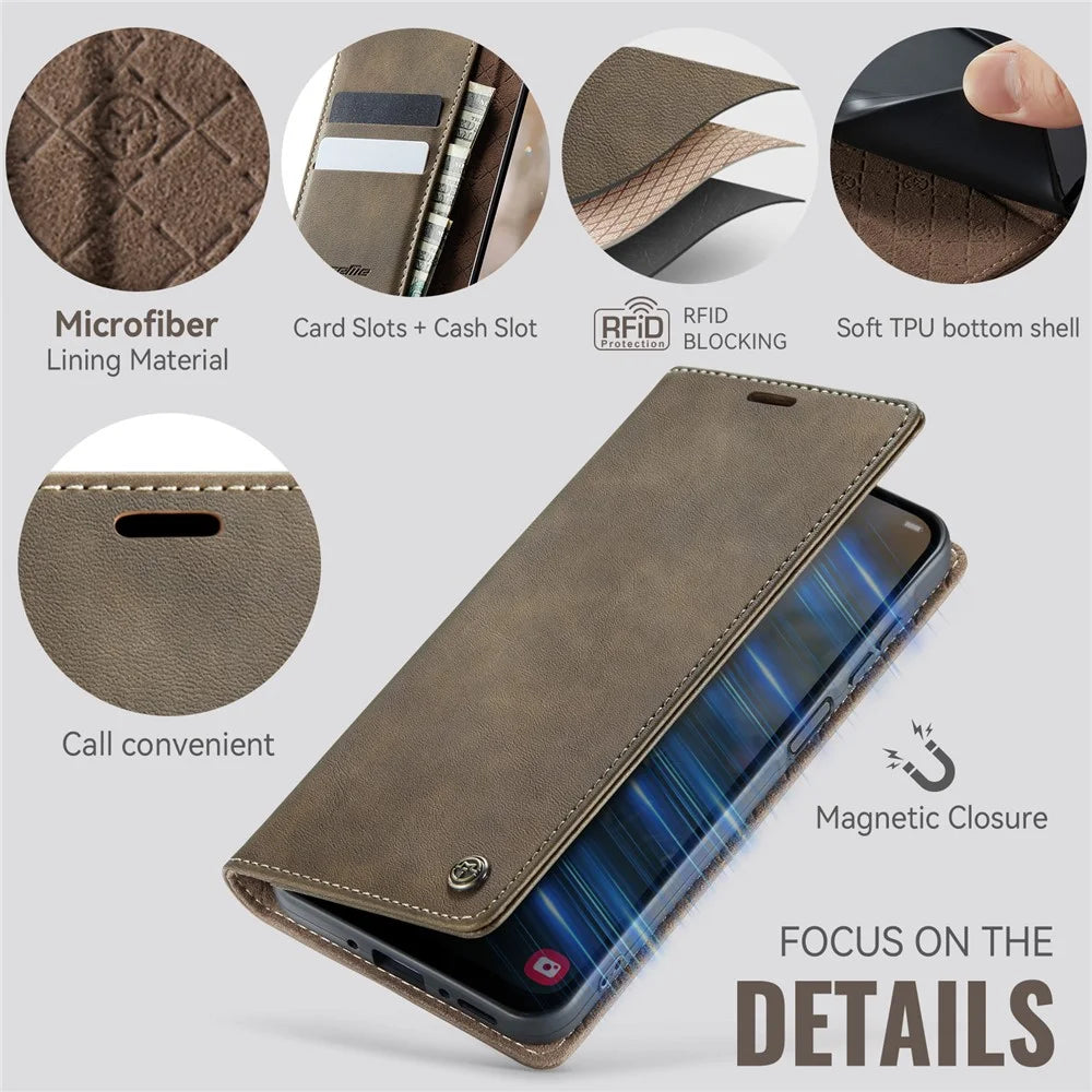 CASEME For Samsung Galaxy A26 5G Case  033 Series RFID Blocking Wallet Stand Calf Texture Leather Phone Cover - Coffee - 3