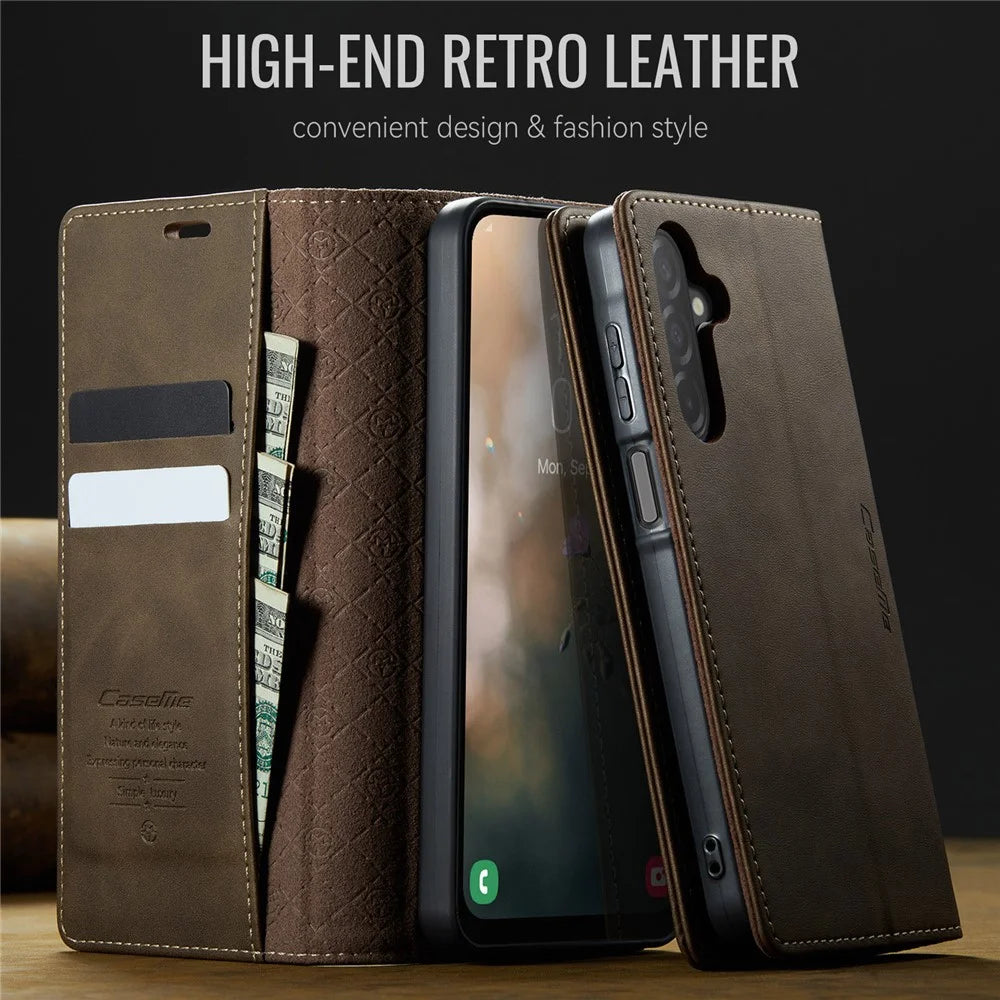CASEME For Samsung Galaxy A26 5G Case  033 Series RFID Blocking Wallet Stand Calf Texture Leather Phone Cover - Coffee - 4