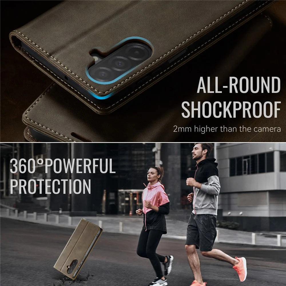CASEME For Samsung Galaxy A26 5G Case  033 Series RFID Blocking Wallet Stand Calf Texture Leather Phone Cover - Coffee - 6