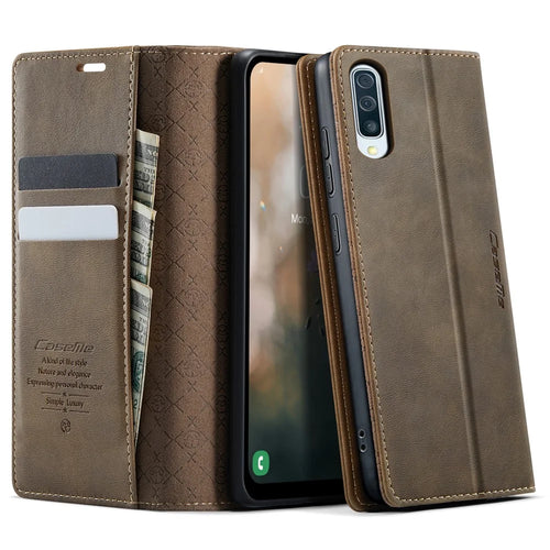 CASEME For Samsung Galaxy A50s / Galaxy A30s / Galaxy A50 Case  033 Series RFID Blocking Wallet Stand Calf Texture Leather Phone Cover - Coffee - 1