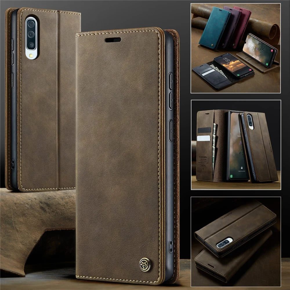CASEME For Samsung Galaxy A50s / Galaxy A30s / Galaxy A50 Case  033 Series RFID Blocking Wallet Stand Calf Texture Leather Phone Cover - Coffee - 7