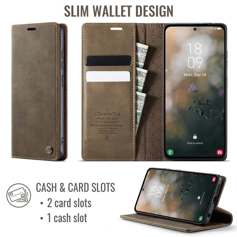 CASEME For Samsung Galaxy A51 4G SM-A515 Case  033 Series RFID Blocking Wallet Stand Calf Texture Leather Phone Cover - Coffee - 2