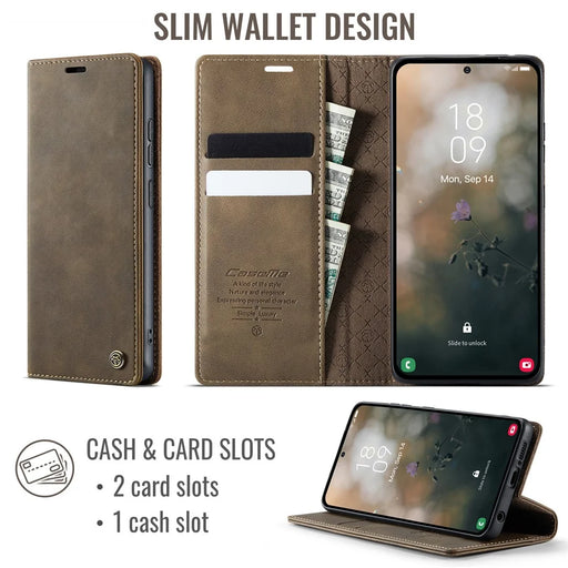 CASEME For Samsung Galaxy A51 4G SM-A515 Case  033 Series RFID Blocking Wallet Stand Calf Texture Leather Phone Cover - Coffee - 2