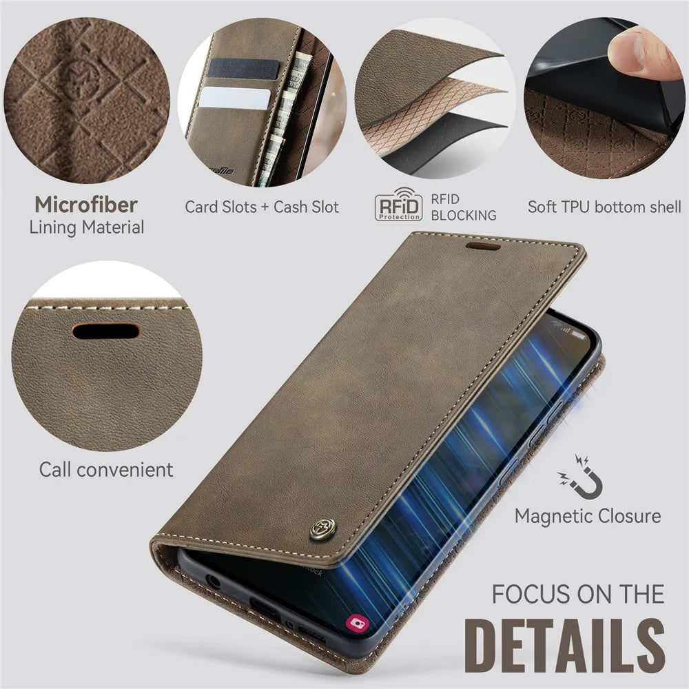 CASEME For Samsung Galaxy A51 4G SM-A515 Case  033 Series RFID Blocking Wallet Stand Calf Texture Leather Phone Cover - Coffee - 3