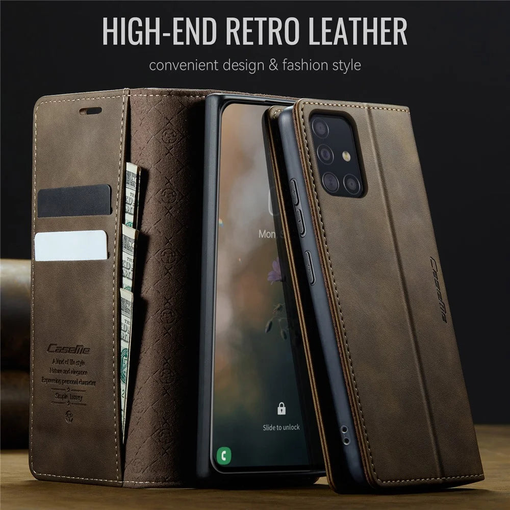 CASEME For Samsung Galaxy A51 4G SM-A515 Case  033 Series RFID Blocking Wallet Stand Calf Texture Leather Phone Cover - Coffee - 4