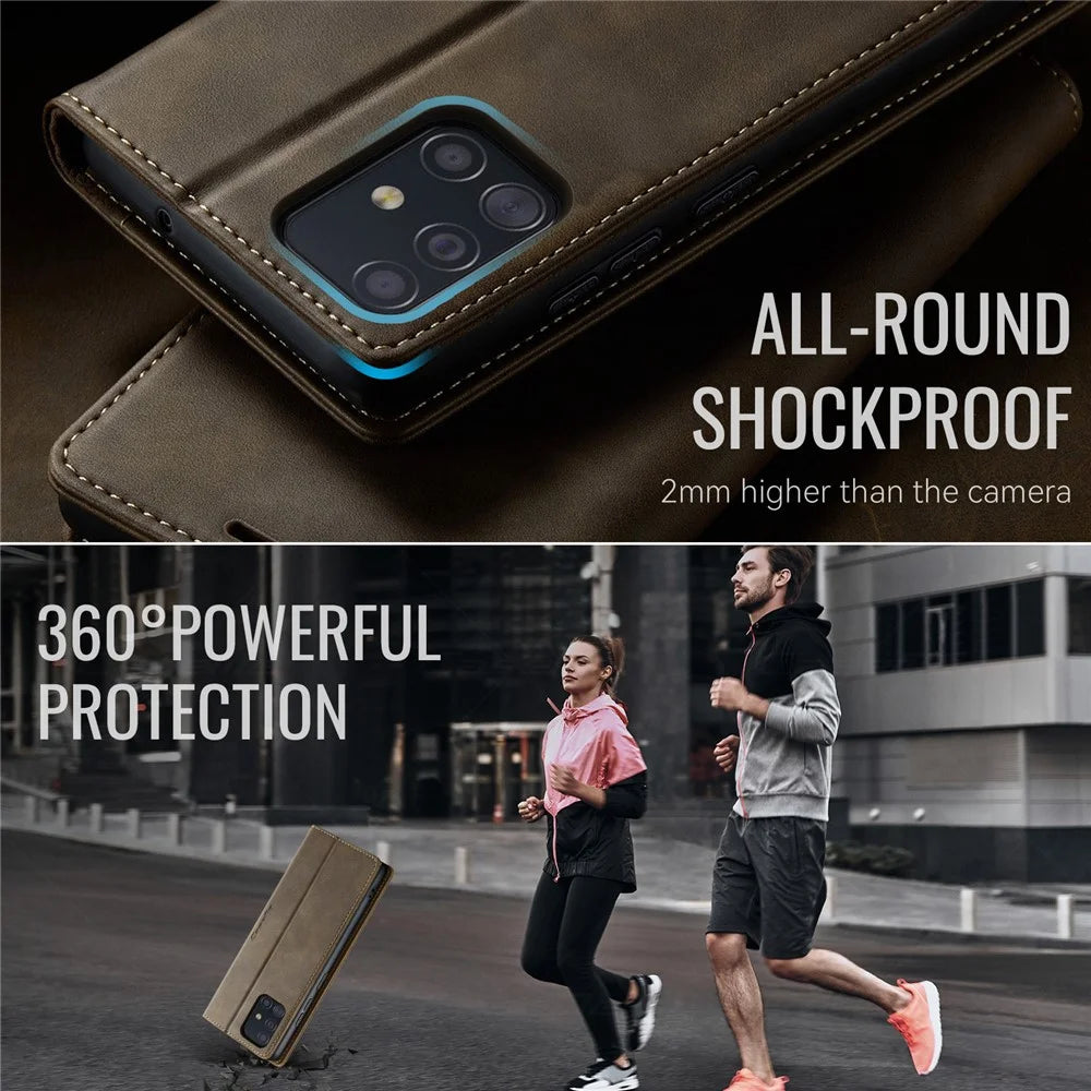 CASEME For Samsung Galaxy A51 4G SM-A515 Case  033 Series RFID Blocking Wallet Stand Calf Texture Leather Phone Cover - Coffee - 6