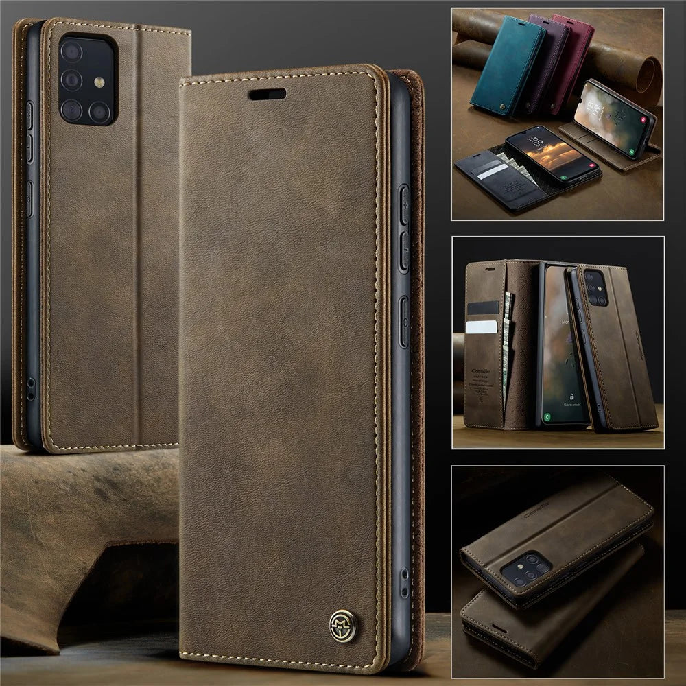 CASEME For Samsung Galaxy A51 4G SM-A515 Case  033 Series RFID Blocking Wallet Stand Calf Texture Leather Phone Cover - Coffee - 7