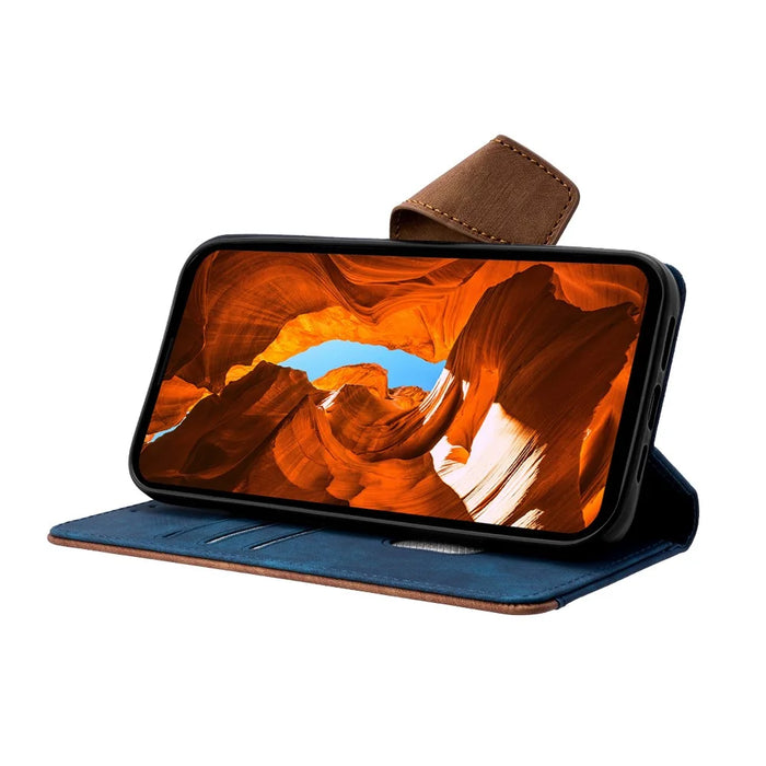 For Samsung Galaxy S23 Ultra Case RFID Blocking Color Splicing PU Leather Wallet Phone Cover - Blue - 3