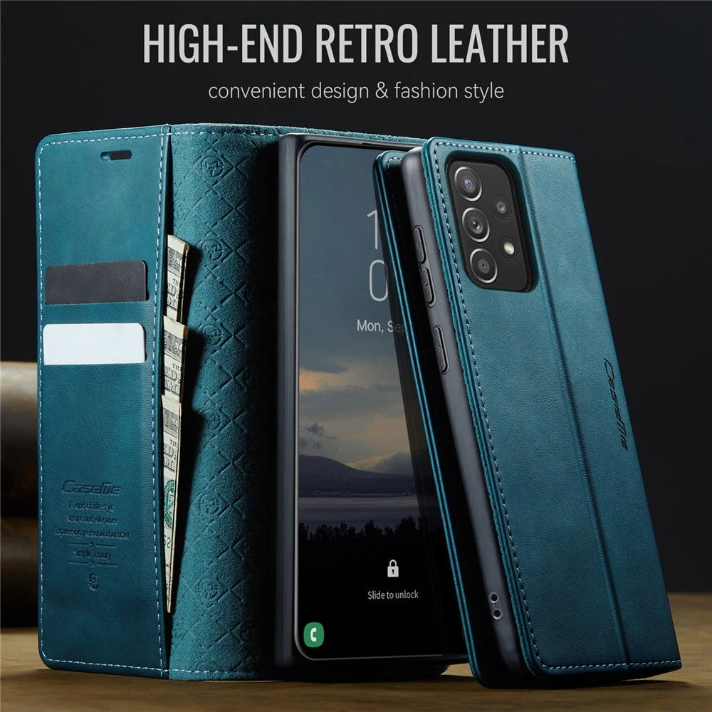 CASEME For Samsung Galaxy A52s 5G / Galaxy A52 4G / Galaxy A52 5G Case  033 Series RFID Blocking Wallet Stand Calf Texture Leather Phone Cover - Green - 4