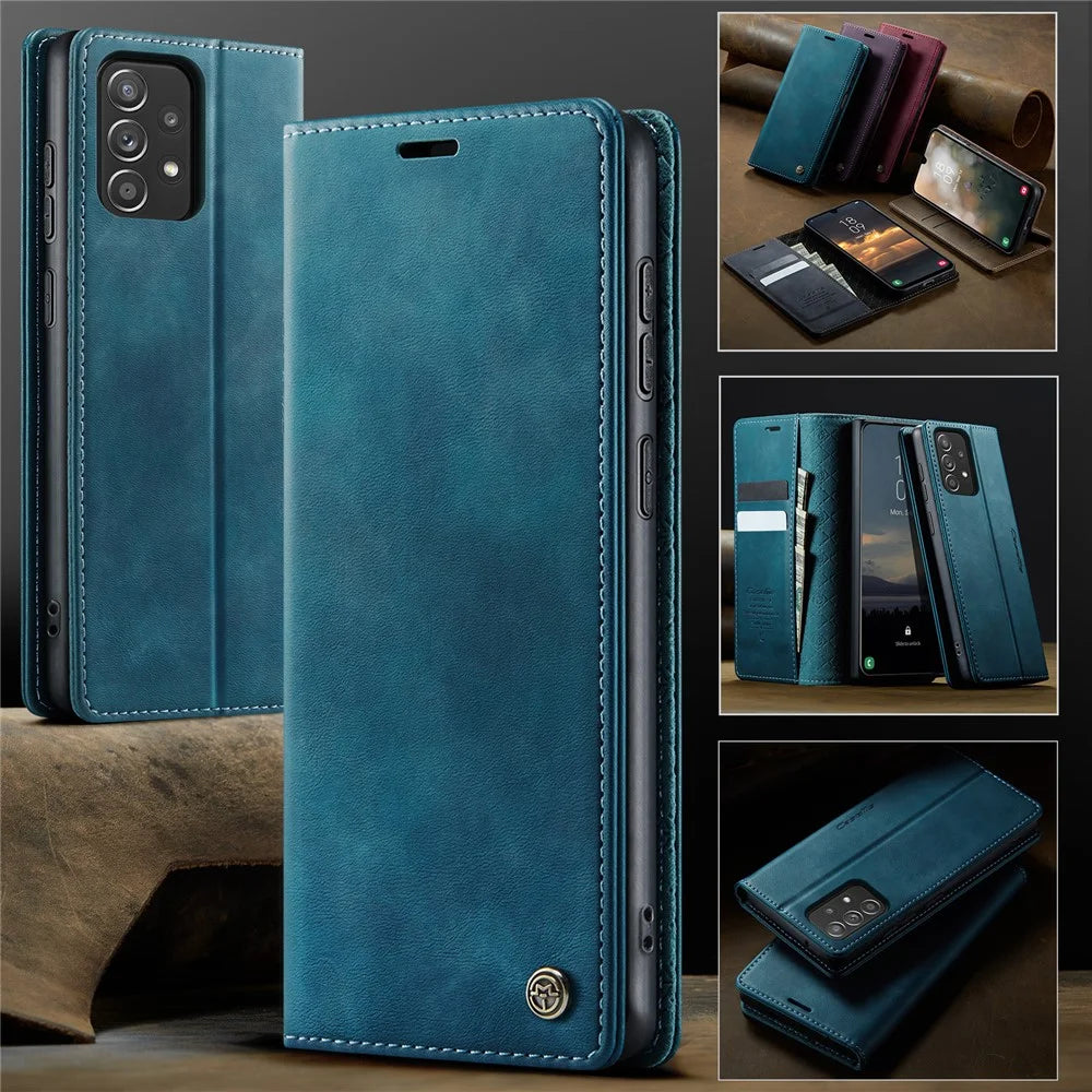 CASEME For Samsung Galaxy A52s 5G / Galaxy A52 4G / Galaxy A52 5G Case  033 Series RFID Blocking Wallet Stand Calf Texture Leather Phone Cover - Green - 7