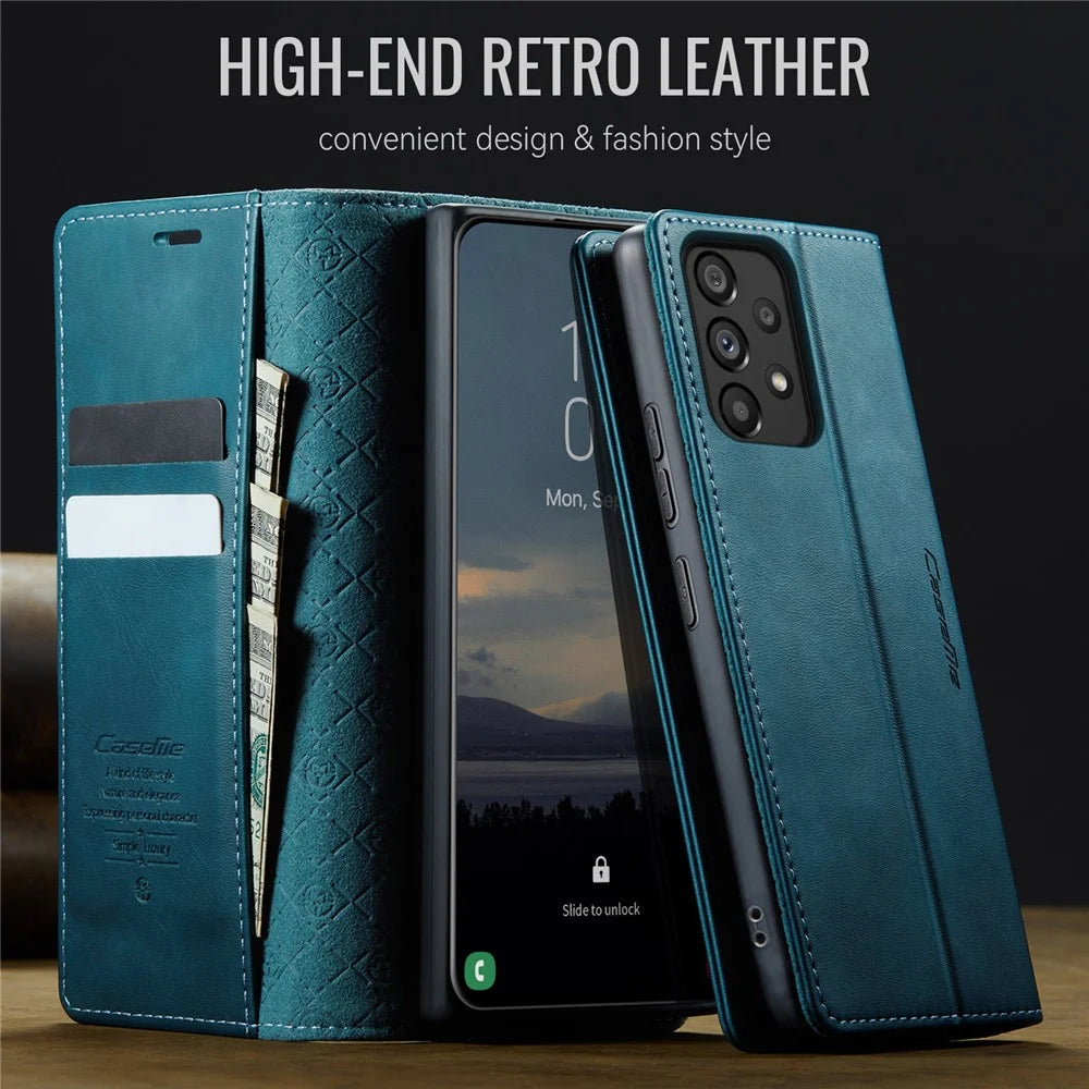 CASEME For Samsung Galaxy A53 5G Case  033 Series RFID Blocking Wallet Stand Calf Texture Leather Phone Cover - Green - 4