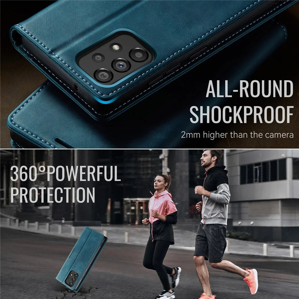 CASEME For Samsung Galaxy A53 5G Case  033 Series RFID Blocking Wallet Stand Calf Texture Leather Phone Cover - Green - 6