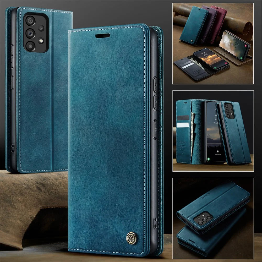 CASEME For Samsung Galaxy A53 5G Case  033 Series RFID Blocking Wallet Stand Calf Texture Leather Phone Cover - Green - 7