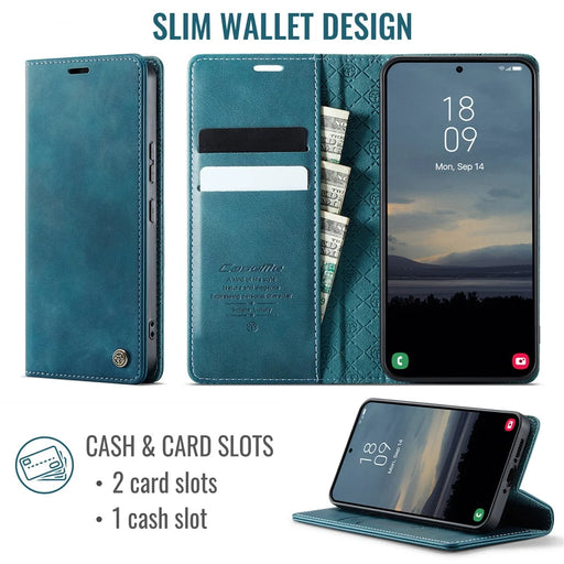 CASEME For Samsung Galaxy A54 5G Case  033 Series RFID Blocking Wallet Stand Calf Texture Leather Phone Cover - Green - 2