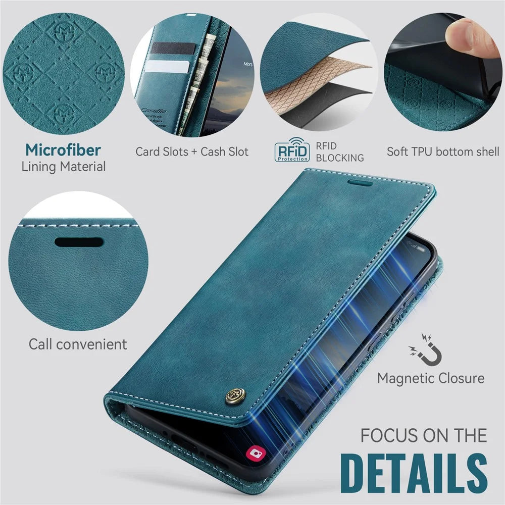 CASEME For Samsung Galaxy A54 5G Case  033 Series RFID Blocking Wallet Stand Calf Texture Leather Phone Cover - Green - 3